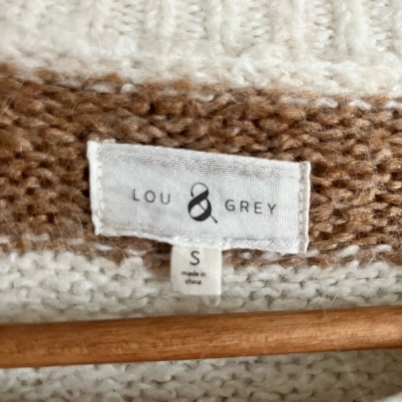 Lou & Grey Cream Tan Striped Cozy Alpaca Wool Blend Sweater - Picture 4 of 5